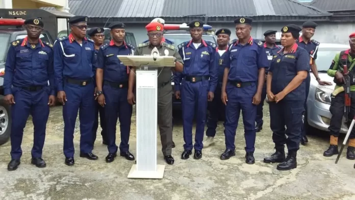 In Akwa Ibom, the NSCDC detains eight alleged vandals.