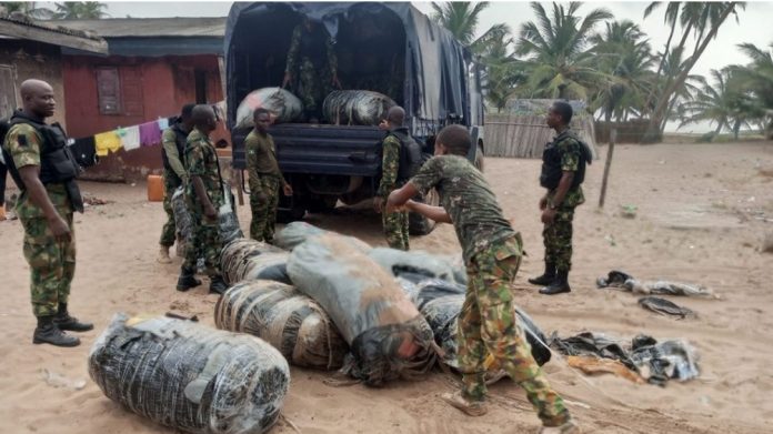 50 sacks of cannabis worth N70 million are seized by the Navy in Badagry.